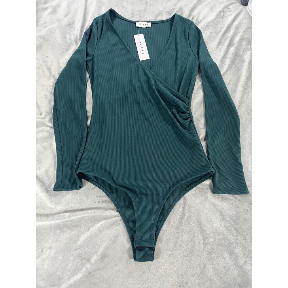 NWT Gilli Womens Little Space To Fill Bodysuit‎ Hunter Green Long Sleeve Sz S